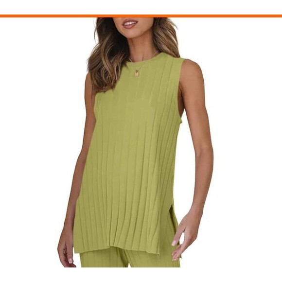 Women’s 2 Piece Lounge Set Sleeveless Crewneck Sweater & Pants Set NWT Outfit - Picture 10 of 11